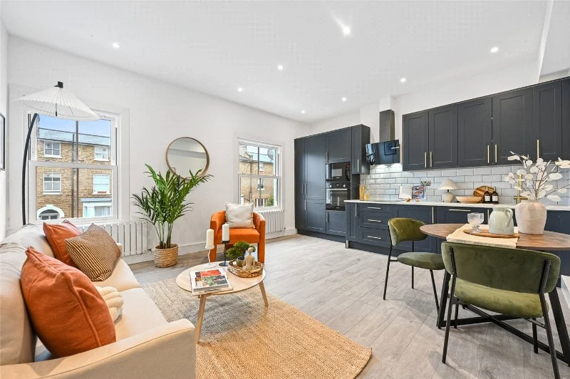 A modern renovated kitchen and dining space