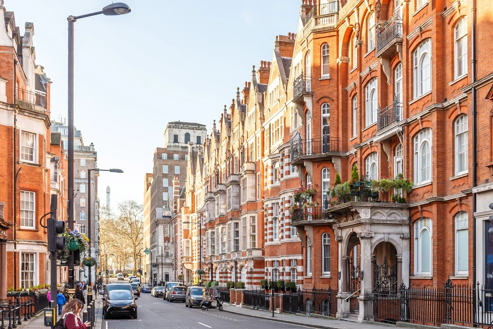 A classic red-brick London mansion block